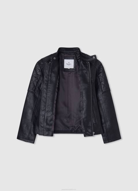 Pepe Jeans Padded Shoulder Biker Jacket Boy Black Z22X1571