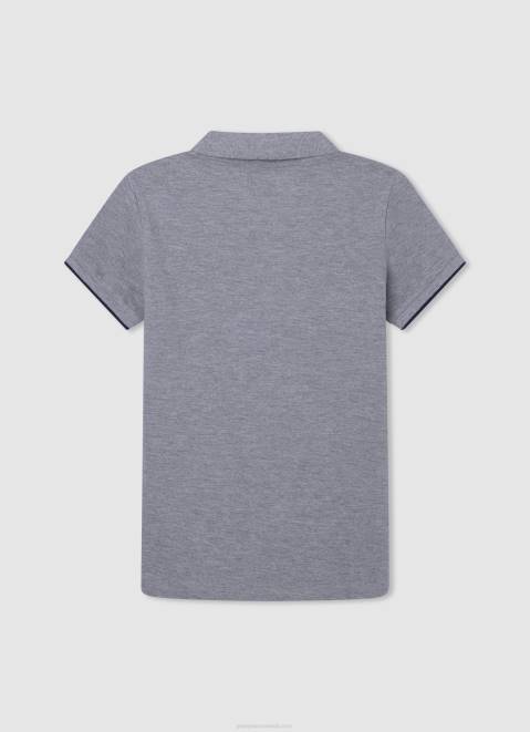 Pepe Jeans Embroidered Logo Pique Polo Shirt Boy Grey Marl Z22X1666