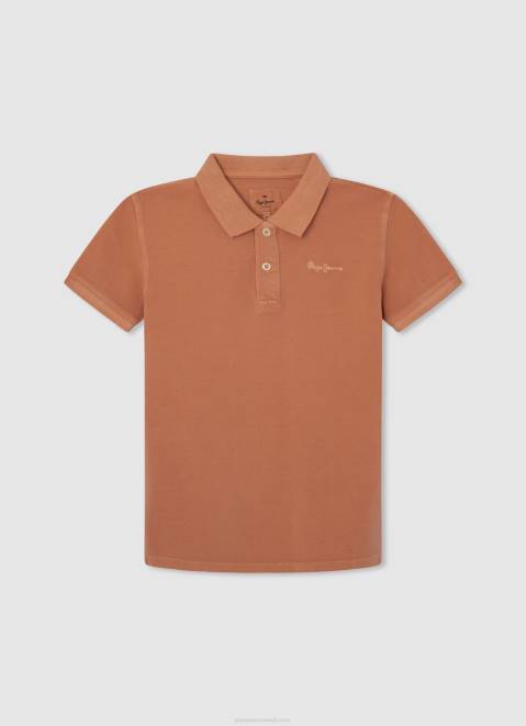 Pepe Jeans Embroidered Logo Pique Polo Shirt Boy Squash Orange Z22X1657