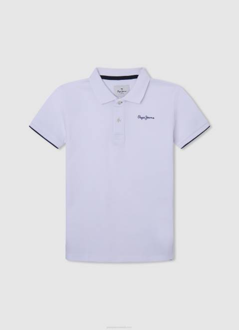 Pepe Jeans Embroidered Logo Pique Polo Shirt Boy White Z22X1661