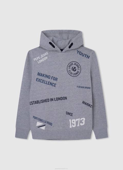 Pepe Jeans Adjustable Cotton Hoodie Boy Grey Marl Z22X1587