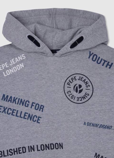 Pepe Jeans Adjustable Cotton Hoodie Boy Grey Marl Z22X1587