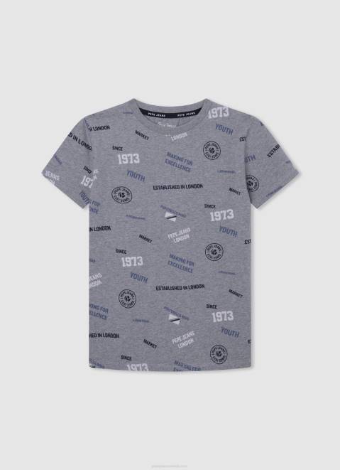 Pepe Jeans All-Over Print Cotton T-Shirt Boy Grey Marl Z22X1646