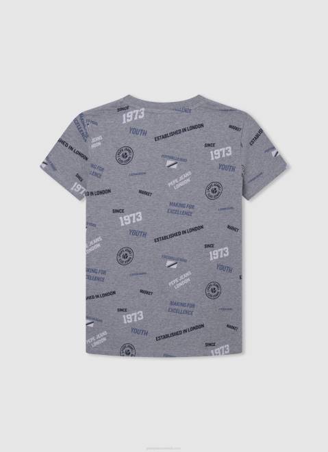Pepe Jeans All-Over Print Cotton T-Shirt Boy Grey Marl Z22X1646