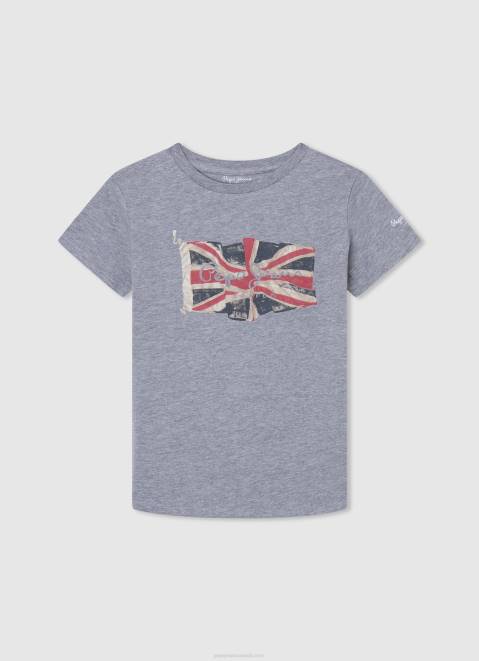 Pepe Jeans Flag And Logo T-Shirt Boy Grey Marl Z22X1635