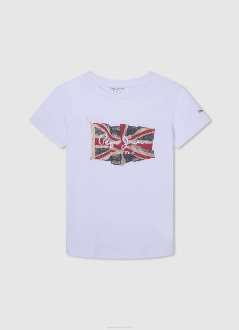Pepe Jeans Flag And Logo T-Shirt Boy White Z22X1609