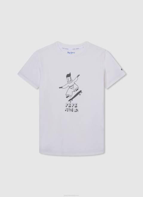 Pepe Jeans Graphic Print T-Shirt Boy Off White Z22X1653