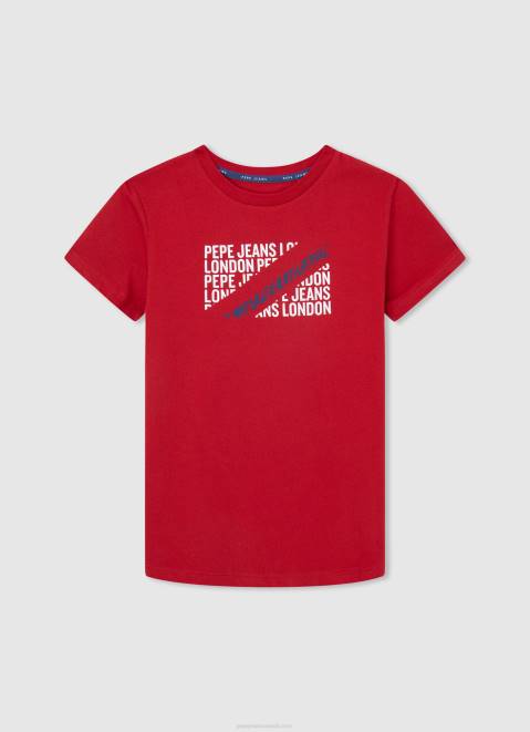 Pepe Jeans Logo Print T-Shirt Boy Studio Red Z22X1647