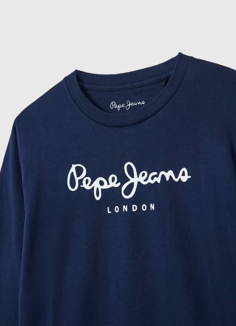 Pepe Jeans Long-Sleeved Front Logo T-Shirt Boy Navy Z22X1630
