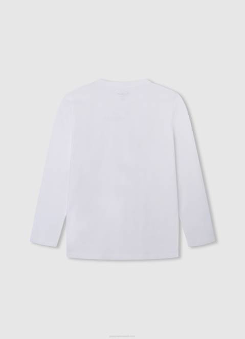 Pepe Jeans Long-Sleeved Front Logo T-Shirt Boy White Z22X1619