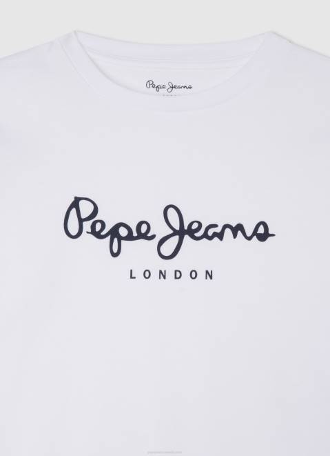 Pepe Jeans Long-Sleeved Front Logo T-Shirt Boy White Z22X1619