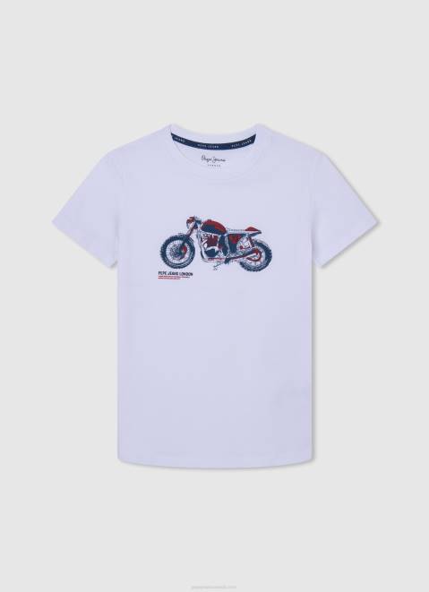 Pepe Jeans Motorcycle Print T-Shirt Boy White Z22X1644