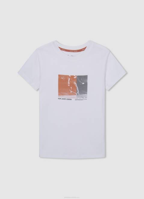 Pepe Jeans Photo Print T-Shirt Boy Off White Z22X1655