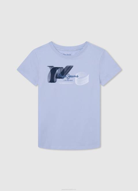 Pepe Jeans Printed Logo Cotton T-Shirt Boy Bleach Blue Z22X1632