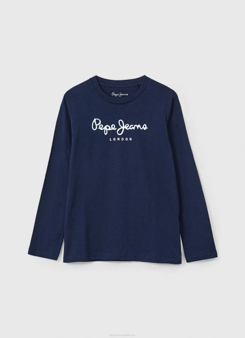 Pepe Jeans Printed Logo Cotton T-Shirt Boy Bleach Blue Z22X1632