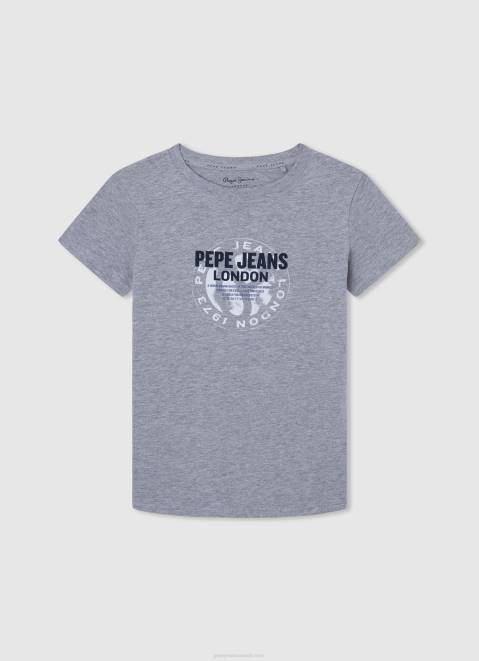 Pepe Jeans Printed Logo Cotton T-Shirt Boy Grey Marl Z22X1634