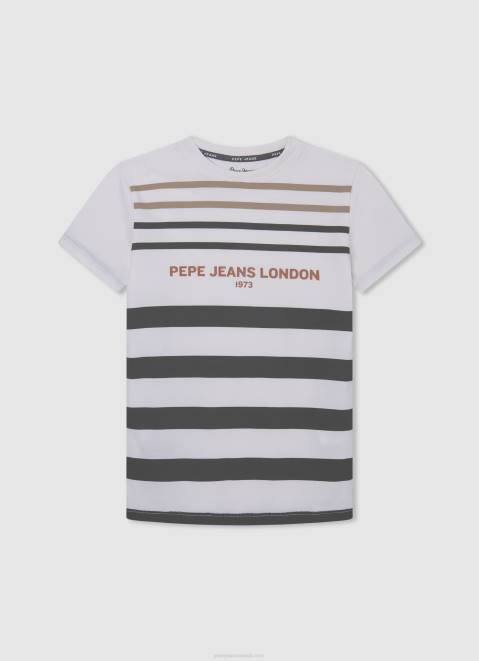 Pepe Jeans Striped Print Cotton T-Shirt Boy Off White Z22X1645