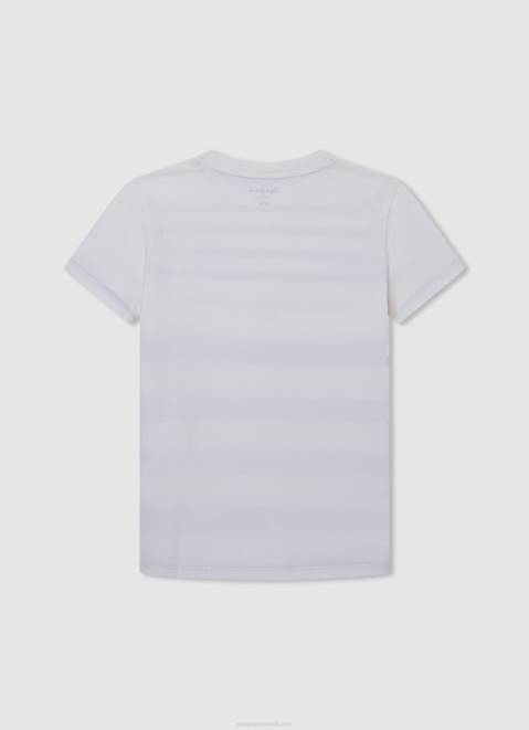 Pepe Jeans Striped Print Cotton T-Shirt Boy Off White Z22X1645