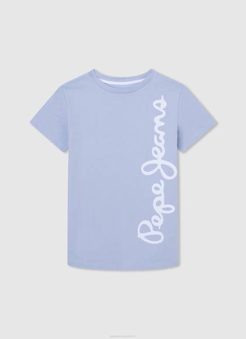 Pepe Jeans Vertical Logo Cotton T-Shirt Boy Bleach Blue Z22X1628