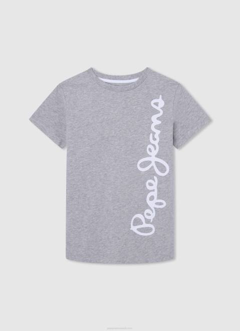 Pepe Jeans Vertical Logo Cotton T-Shirt Boy Grey Marl Z22X1650
