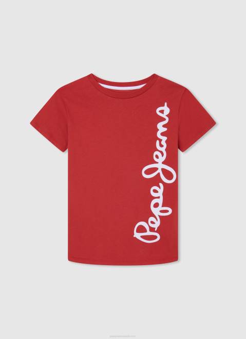 Pepe Jeans Vertical Logo Cotton T-Shirt Boy Studio Red Z22X1608