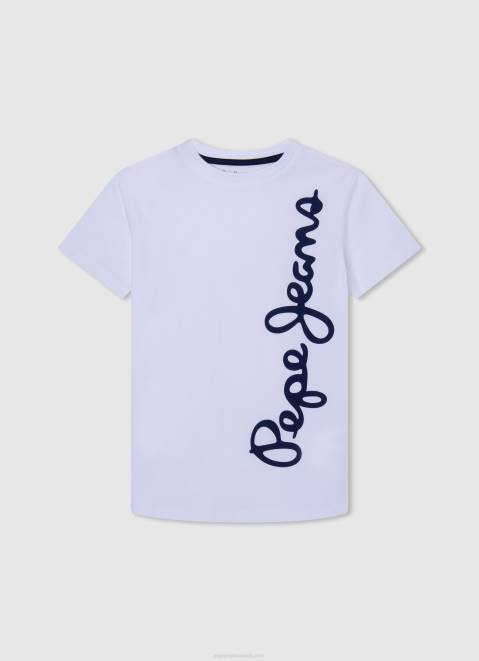 Pepe Jeans Vertical Logo Cotton T-Shirt Boy White Z22X1618