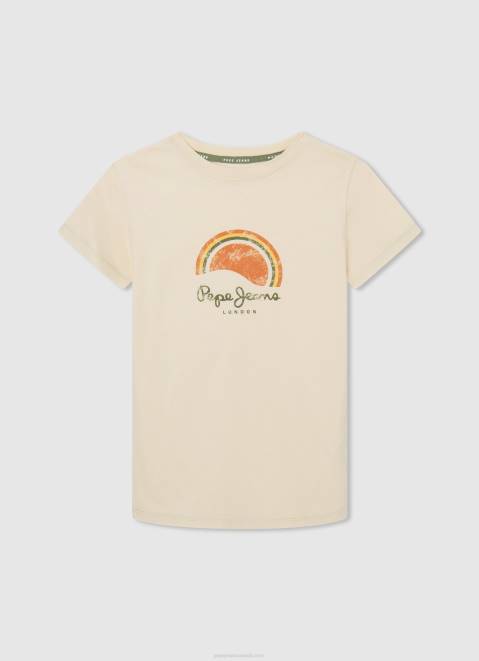 Pepe Jeans Worn-Effect Logo T-Shirt Boy Ivory Z22X1615