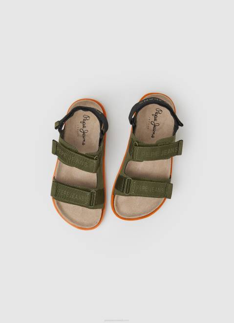 Pepe Jeans Berlin Saturday Anatomical Sandals Boy Khaki Green Z22X1551