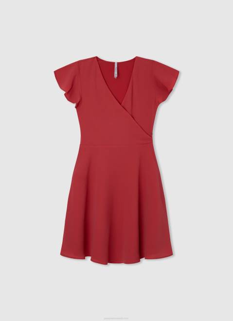 Pepe Jeans Crepe Dress With Crossed Neckline Girl Studio Red Z22X1374
