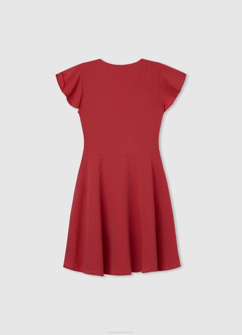 Pepe Jeans Crepe Dress With Crossed Neckline Girl Studio Red Z22X1374