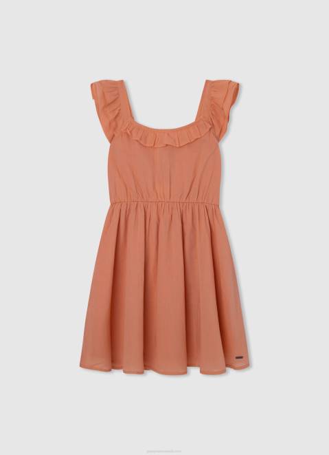 Pepe Jeans Rounded Collar Skater Dress Girl Peach Z22X1401