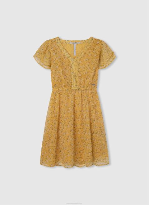 Pepe Jeans Rounded Collar Skater Dress Girl Peach Z22X1401