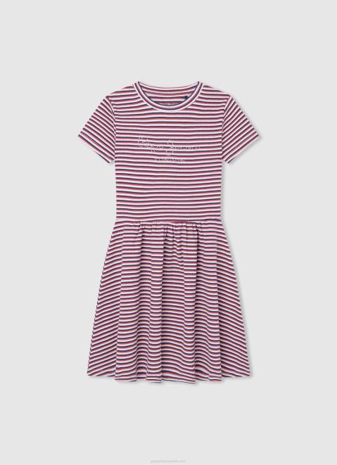 Pepe Jeans Striped Print Dress Girl Ocean Z22X1377