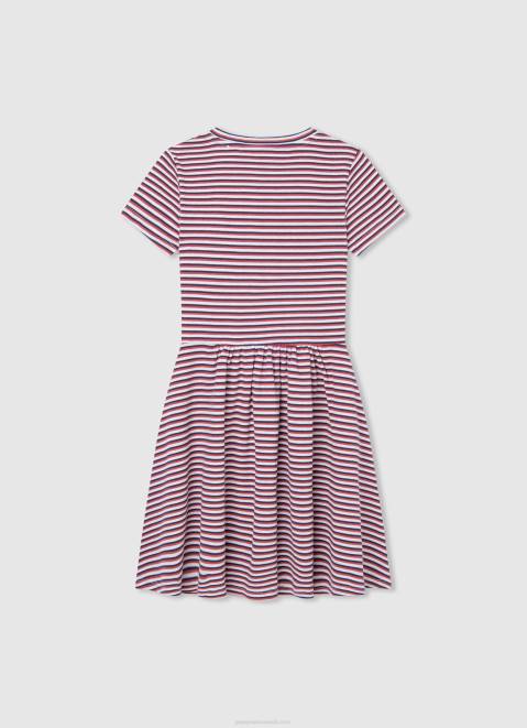 Pepe Jeans Striped Print Dress Girl Ocean Z22X1377