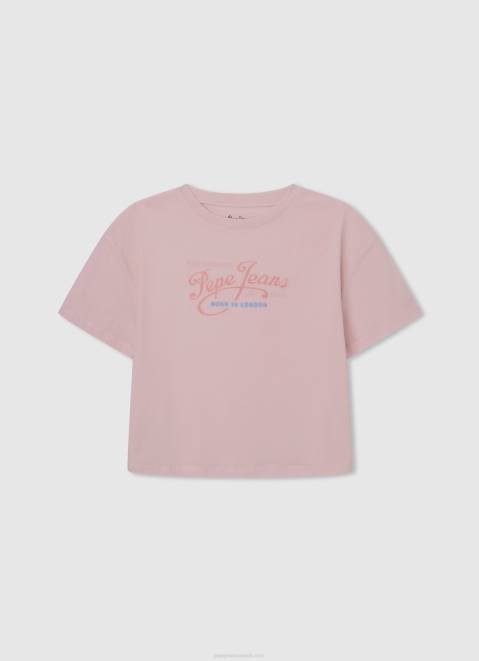 Pepe Jeans Cotton Off-Shoulder T-Shirt Girl Soft Pink Z22X1441