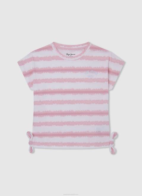 Pepe Jeans Faded Stripes Cotton T-Shirt Girl Soft Pink Z22X1462