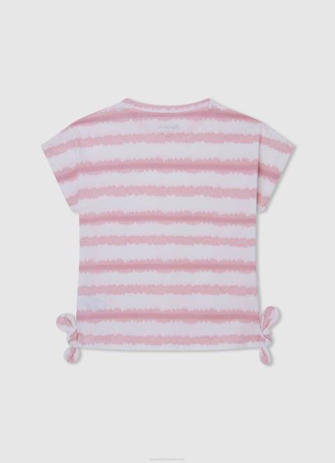 Pepe Jeans Faded Stripes Cotton T-Shirt Girl Soft Pink Z22X1462
