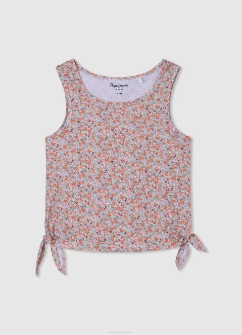 Pepe Jeans Floral Armhole Sleeved T-Shirt Girl Peach Z22X1435