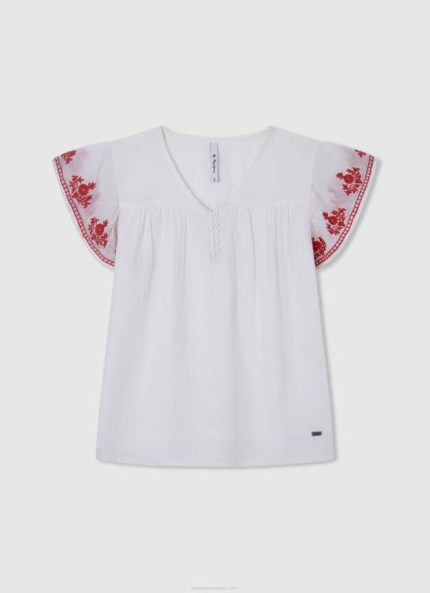Pepe Jeans Gaulle Embroidered Blouse Girl White Z22X1423