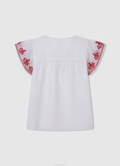 Pepe Jeans Gaulle Embroidered Blouse Girl White Z22X1423