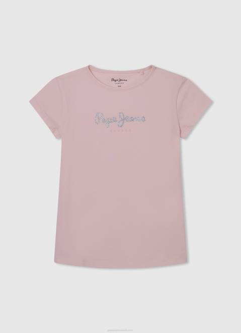 Pepe Jeans Glitter Logo T-Shirt Girl Soft Pink Z22X1464