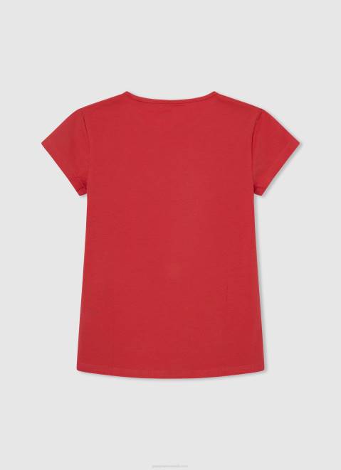 Pepe Jeans Glitter Logo T-Shirt Girl Studio Red Z22X1469