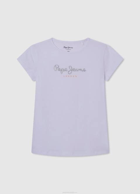 Pepe Jeans Glitter Logo T-Shirt Girl White Z22X1458