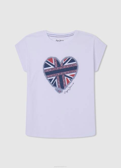 Pepe Jeans Heart Print T-Shirt Girl White Z22X1426