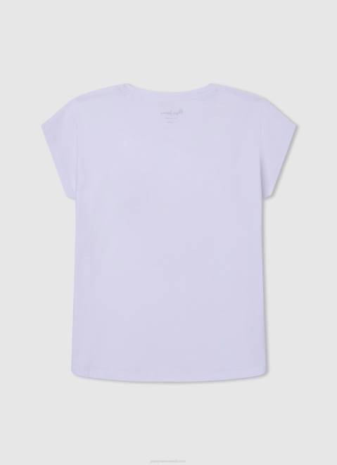 Pepe Jeans Heart Print T-Shirt Girl White Z22X1426