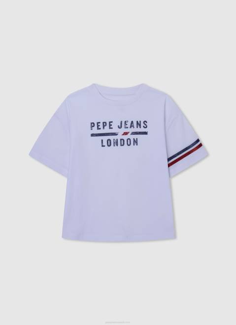 Pepe Jeans Logo Print Boxy Fit T-Shirt Girl White Z22X1449
