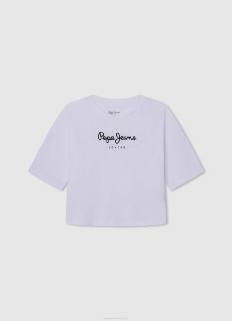 Pepe Jeans Logo Print Boxy Fit T-Shirt Girl White Z22X1481