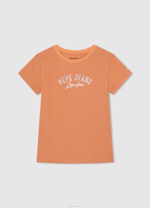 Pepe Jeans Logo Print T-Shirt Girl Peach Z22X1454
