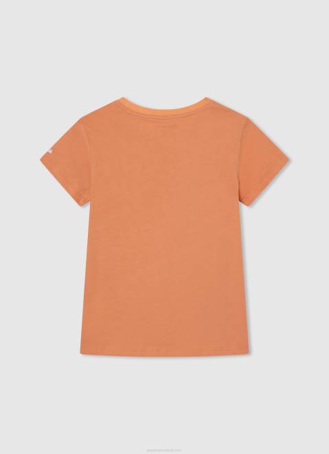 Pepe Jeans Logo Print T-Shirt Girl Peach Z22X1454