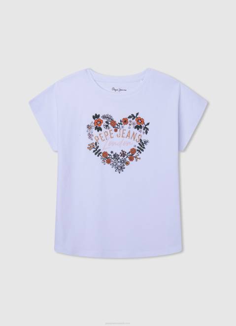 Pepe Jeans Logo Print T-Shirt Girl White Z22X1452